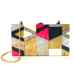 Geometric Stitching Color Acrylic Box Banquet Bag Bag2069