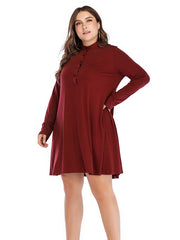 Women's Round Neck Loose Casual Solid Color Long Sleeve Dress