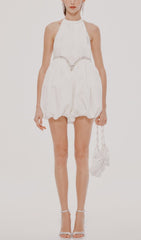 Neckholder-Minikleid aus Samt in Weiß