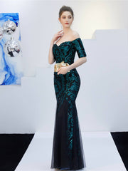 Elegantes schulterfreies langes Abendkleid mit Fischschwanz