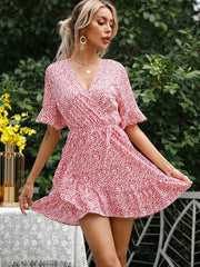 V-neck ruffle sleeve design dress