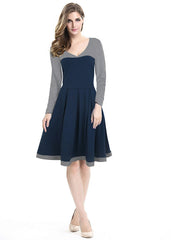 Elegantes vestidos de otoño con cuello en V y manga larga