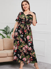 Übergröße Kleider mit V-Ausschnitt und Federdruck