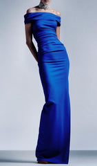 Geschlitztes Satin-Korsettkleid in Blau