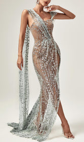 Maxikleid mit geteilten Pailletten