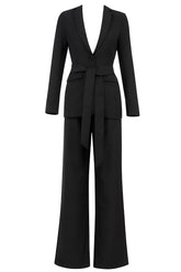 White V Neck Long Sleeves Sashes Suit