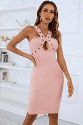 Rhodes Neckholder-Midi-Bandage-Kleid - Rosa