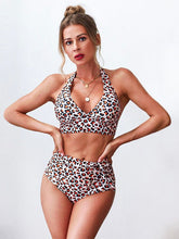 Traje de baño dividido de cintura alta con estampado de leopardo