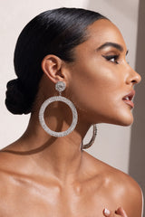 Silver Diamante Hoop Drop Earrings