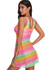 Badeanzug mit V-Ausschnitt, Fransen und Spitzen-Hosenrock