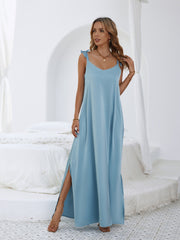 V-neck Casual Loose Long Suspender Dress