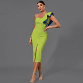 One Shoulder Sleeveless Frill Midi Bodycon Dress