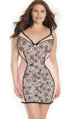 Beflockter Feintüll mit transparenten Ausschnitten aus Stretch-Nylon | Übergröße