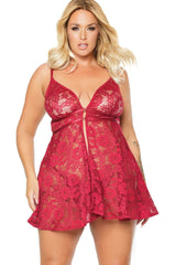 Conjunto de tanga babydoll de encaje floral | Talla grande