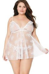 Babydoll-Set mit floralem Tüll und Rüschen | Übergröße