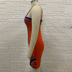 Ärmelloses Mini-Bandage-Kleid mit Riemchenmuster und Farbdiamanten H01002