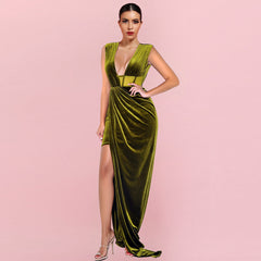 Vestido maxi ajustado con abertura y cuello en V sin mangas H01194