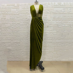 Vestido maxi ajustado con abertura y cuello en V sin mangas H01194