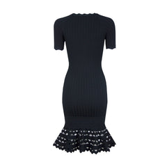 Mini-Bodycon-Kleid mit Rundhalsausschnitt und kurzen Ärmeln und Fischschwanz-Muster H1732