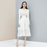 Round Neck Long Sleeve Lace Over Knee Bodycon Dress HB6904