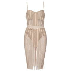 Ärmelloses, gestreiftes Midi-Bandagekleid mit Trägern HB7124