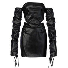 Schulterfreies, langärmliges, faltiges Mini-Bodycon-Kleid HB72170