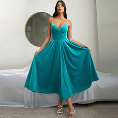 Vestido midi ajustado con volantes, sin mangas y tirantes HB72190