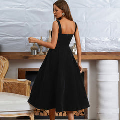 Vestido midi ajustado con volantes, sin mangas y tirantes HB72230