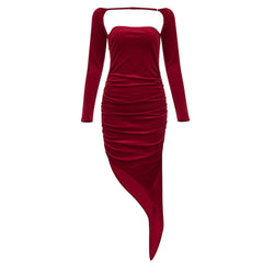 Schulterfreies Langarm-Midi-Bodycon-Kleid mit Hohlsaum HB7517