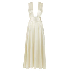 Vestido midi ajustado con cuello en V, sin mangas y lazo HB75370