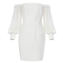 Schulterfreies Langarm-Mini-Tüll-Bandage-Kleid HB75491