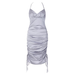 Vestido mini ajustado con escote halter, sin mangas y abertura HB75510