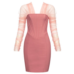 Schulterfreies Langarm-Mini-Mesh-Bandage-Kleid HB75591