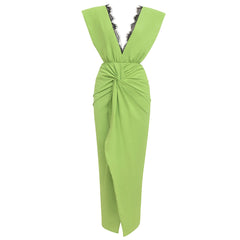 Vestido ajustado de encaje midi sin mangas con cuello en V HB76500