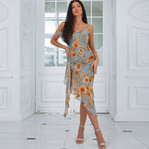 Ärmelloses Midi-Bodycon-Kleid mit Rüschen und Trägern HB76740