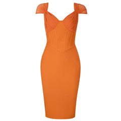 Gestreiftes Midi-Bandagekleid mit V-Ausschnitt und kurzen Ärmeln HB76750