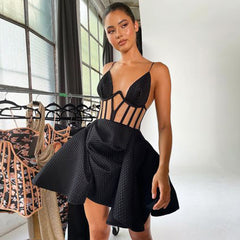 Ärmelloses Mini-Bodycon-Kleid mit Riemchenmuster und Streifen HB76760