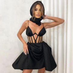 Ärmelloses Mini-Bodycon-Kleid mit Riemchenmuster und Streifen HB76760