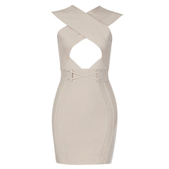 Vestido mini de vendaje con escote en V, sin mangas y calado HB7689