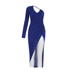 Vestido mini ajustado asimétrico de manga larga con un solo hombro HB7705