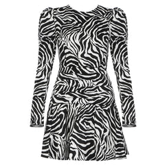 Mini-Bodycon-Kleid mit Rundhalsausschnitt und langen Ärmeln und Zebrastreifen HB7736