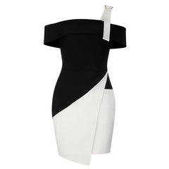 Ein-Schulter-Kurzarm-Spleißen Mini-Bandage-Kleid HB7740