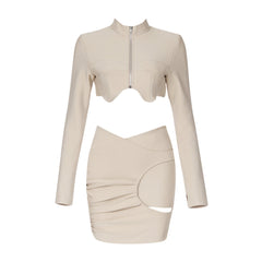 Conjunto de vendaje con cintura expuesta, cuello alto y manga larga