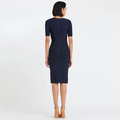 V-Ausschnitt Kurzarm Schlichtes Midi-Bandage-Kleid HB78730