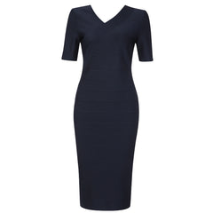 V-Ausschnitt Kurzarm Schlichtes Midi-Bandage-Kleid HB78730