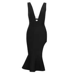 Vestido midi de cola de pez, sin mangas y cuello en V HB78930