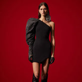 Vestido mini de vendaje asimétrico de manga larga con un solo hombro HB7894