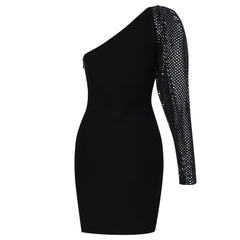 Vestido mini de vendaje asimétrico de manga larga con un solo hombro HB7894