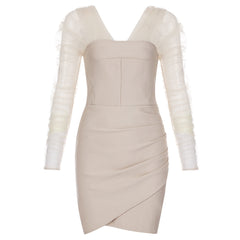 Schulterfreies Langarm-Mini-Bandage-Kleid aus Netzstoff HB7906