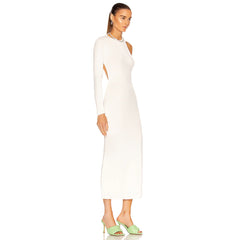 Asymmetrisches Midi-Bandagekleid mit Rundhalsausschnitt und langen Ärmeln HB7922